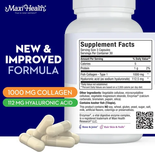 Vista 3 de Maxi Health Pastillas de colágeno marino – 1000 mg de colágeno tipo 1 para mujeres y hombres con suplemento de ácido hialurónico para apoyo