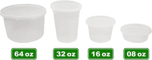 Vista 5 de PARTY BARGAINS Paquete de 36 recipientes de alimentos con tapas, 8 onzas, 16 onzas y 32 onzas combinadas para alimentos, resistentes a