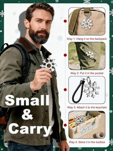 Vista 5 de ZONICE Multiherramienta 18 en 1 de copo de nieve – Acero inoxidable con abridor de botellas y llave, herramienta compacta EDC para camping, pesca