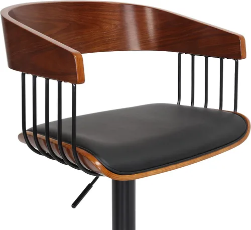 Vista 8 de Armen Living Larisa - Taburete giratorio de madera de nogal de mediados de siglo para encimera de isla de cocina en piel sintética negra con metal