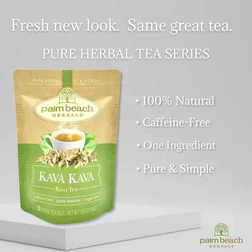 Vista 3 de Té de raíz de kava kava de Palm Beach Herbals, 30 bolsas de té, sin cafeína Serie de té de hierbas puras