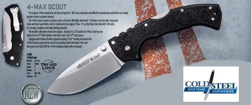 Vista 2 de Cold Steel 4-Max Scout - Cuchillo plegable con cerradura Tri-Ad y mango G-10, talla única