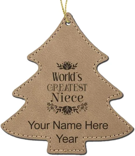 Vista 3 de LaserGram Personalized Christmas Ornament, World's Greatest Niece, Faux Leather, Custom Laser Engraved Gift Idea (Tree Shape, Black)