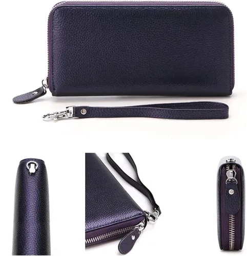 Vista 3 de Moflycom Cartera para mujer con bloqueo RFID, de piel auténtica, con cremallera alrededor, cartera de mano, cartera de mano, cartera larga de viaje