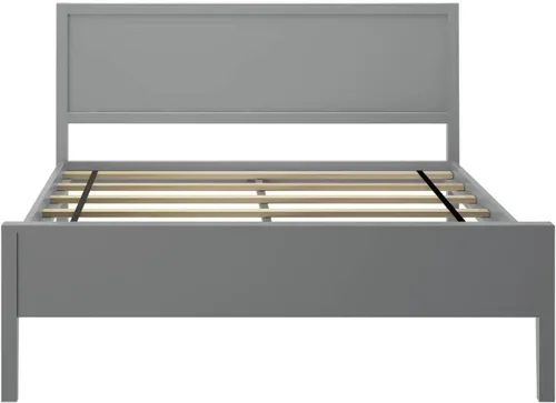 Vista 6 de Plank+Beam Base de cama matrimonial de madera maciza con cabecera de panel, cama de plataforma completa moderna con soporte de listones de madera