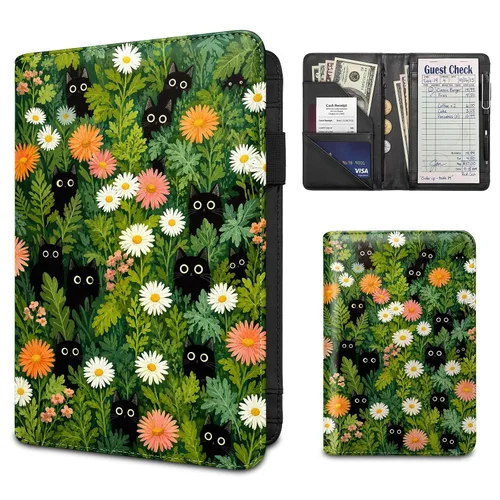 Vista 18 de Server Book for Waitress,Waiter Book with Zipper Pocket,PU Leather Waitstaff Organizer Wallet with 7 Pockets,Guest Check & Money Holder,Fits Server
