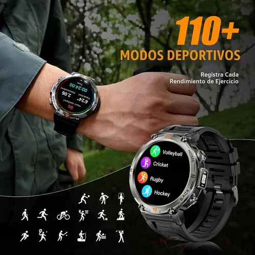 Vista 7 de Relojes inteligentes militares para hombres con GPS integrado con brújula linterna LED, reloj inteligente táctico resistente al agua 3ATM con texto