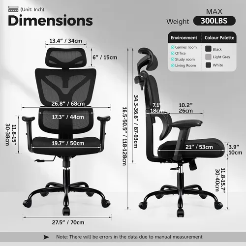 Vista 2 de Silla de Oficina Ergonómica de Respaldo Alto Silla de Escritorio con Soporte Lumbar, Silla de Computadora de Malla Transpirable con Reposabrazos