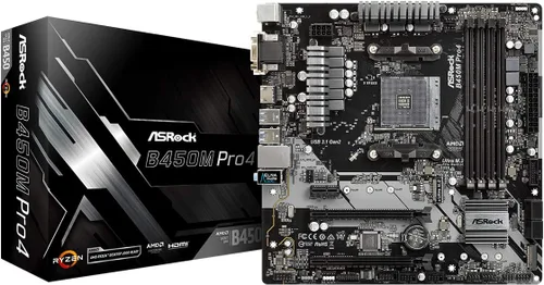 Vista 3 de ASRock B450M PRO4 AM4 AMD Promontory B450 SATA 6Gb/s USB 3.1 HDMI Micro ATX AMD Motherboard