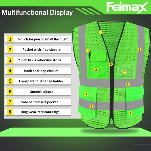 Vista 2 de FEimaX Chaleco de seguridad de alta visibilidad Chalecos de trabajo