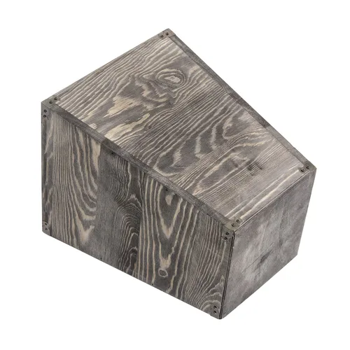 Vista 4 de Basurero cuadrado de madera estilo granja con soportes metálicos decorativos para dormitorio, sala de estar, baño y oficina, papelera (gris rocho)