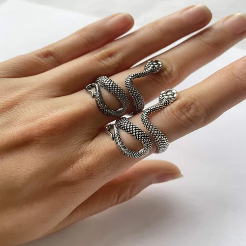 Vista 3 de Anillo largo tiantian serpiente para mujer Animal Punk Vintage Anillos ajustables plata serpiente anillos