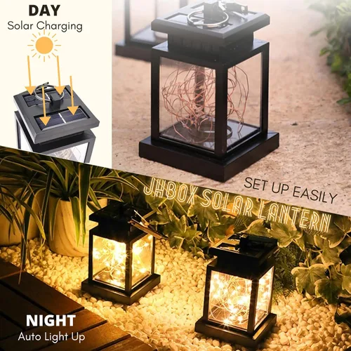 Vista 2 de Faroles solares colgantes impermeables para exteriores, paquete de 4, luces solares para exteriores, 30 LED, faroles para exteriores alimentados por