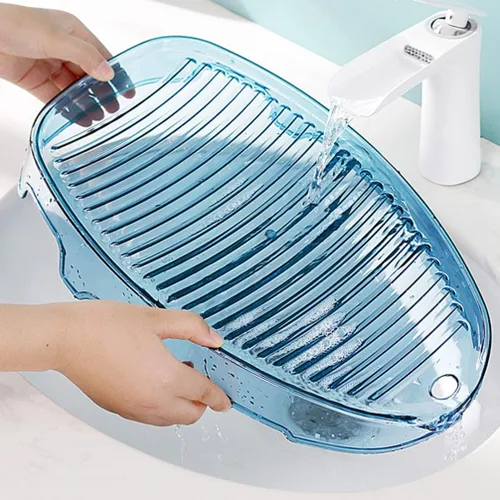 Vista 3 de Cabilock Tabla de lavado pequeña tabla de lavar a mano para herramientas de lavandería para el hogar, superficie antideslizante azul
