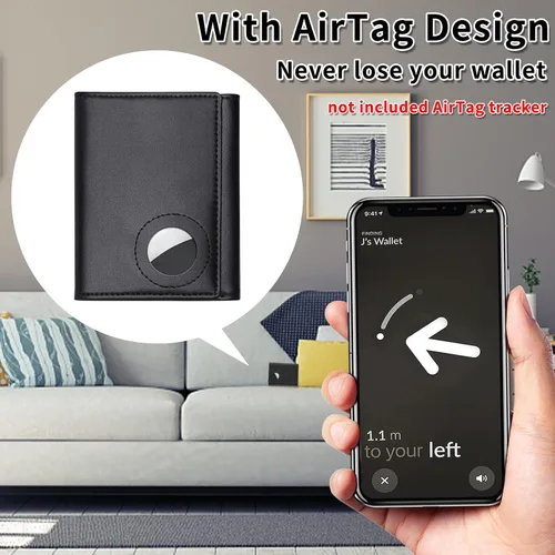Vista 2 de Billetera para hombre para Airtag, soporte triple de cuero para AirTag, cartera de bloqueo RFID compatible con AirTag