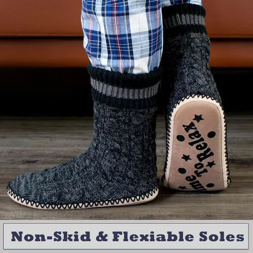 Vista 3 de Cozylook Calcetines tipo pantufla para hombre, con forro polar, suela antideslizante, para invierno, suaves, gruesas, acogedoras, cálidas, peludas