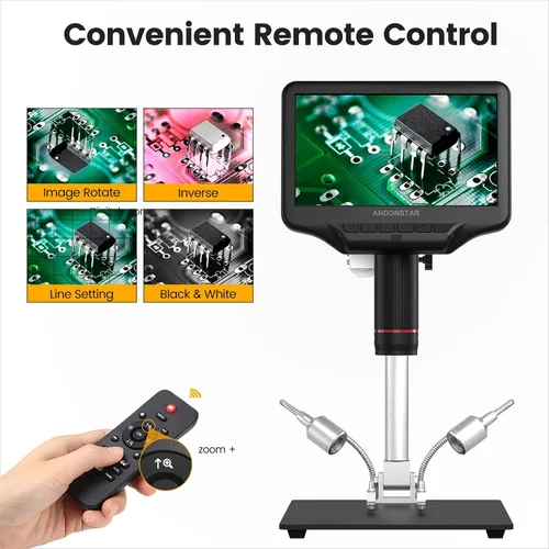 Vista 7 de Andonstar AD407 Pro 2160P 3D HDMI 4MP Microscopio digital, microscopio de soldadura Pro Metal Stand, 7 "LCD USB Microscopios electrónicos Cámara