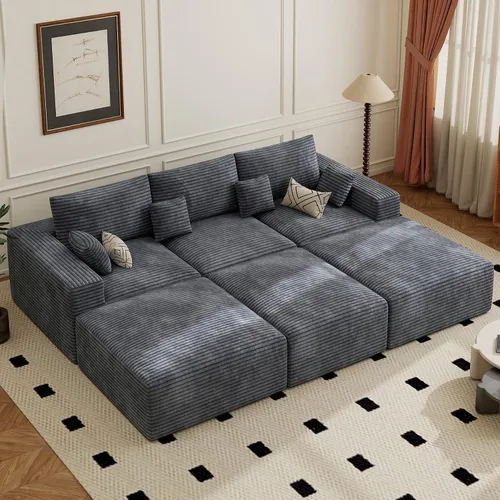 Vista 39 de Sofá modular de 146 pulgadas, sofás de nube convertibles en forma de U para sala de estar con otomana, juego de sofá de pana de 6 plazas sin hueso