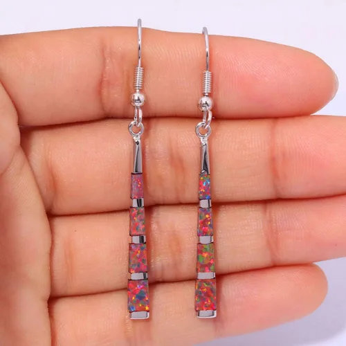Vista 2 de CiNily Aretes colgantes de ópalo chapados en plata u oro, aretes de barra colgantes de ópalo para mujer, aretes de gemas de 2 18 pulgadas