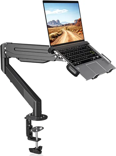 Vista 9 de Suptek - Soporte de escritorio para portátil con brazo ajustable para monitor único con bandeja ventilada, hasta 17 pulgadas, soporta hasta 22 libras