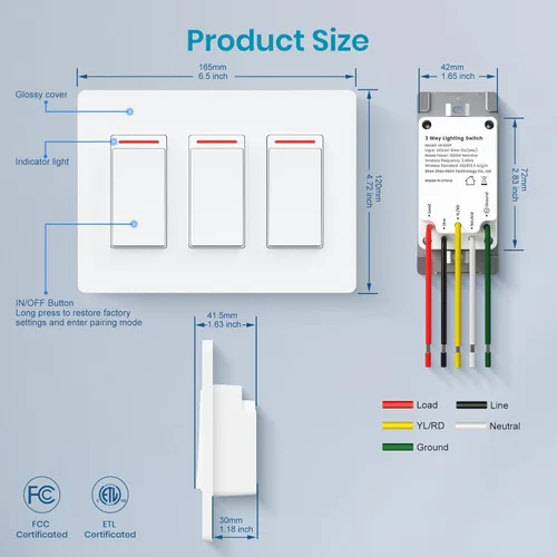 Vista 3 de Milfra Interruptor de luz inteligente de 3 vías, interruptor de luz WiFi de un solo polo de 2.4GHz, modelo nuevo 2024 10A, funciona con Siri, Alexa