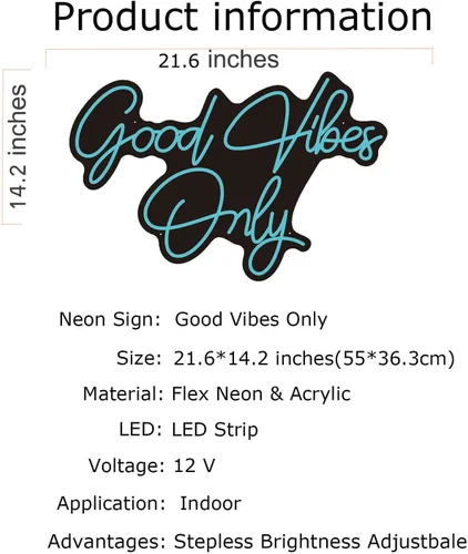 Vista 6 de FARNEW Good Vibes Only - Letrero de neón para pared, decoración de pared Azul