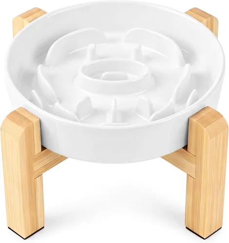 Vista 25 de Cuenco elevado para perros de alimentación lenta, 0.8 tazas de cerámica elevado con soporte inoxidable, cuenco elevado para perros de 6.3 pulgadas