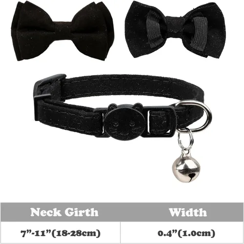 Vista 7 de Love Dream Collar de gato con pajarita y campanas, paquete de 2 collares de terciopelo de seguridad para gatitos con pajarita extraíble para gatos