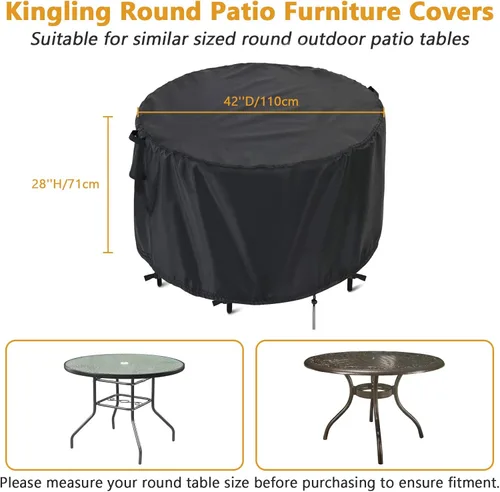 Vista 2 de Kingling Fundas impermeables para muebles de patio, fundas redondas para mesa de patio de 42 pulgadas, resistentes al aire libre, para comedor