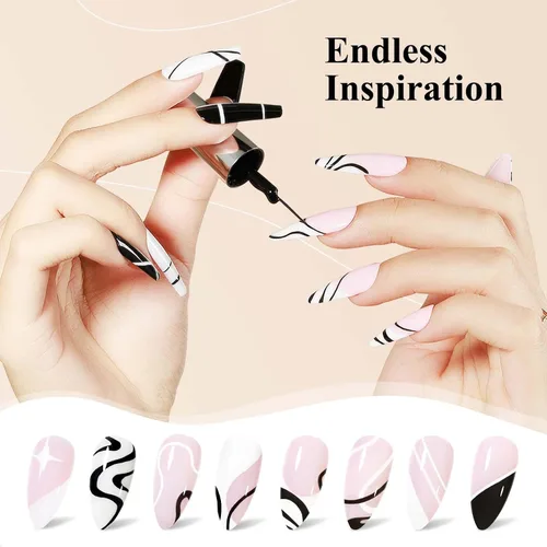 Vista 4 de MIZHSE Gel Liner Nail Art Polish Pintura en gel en blanco y negro para uñas, diseño de líneas de remolino, pintura de puntos, kit de manicura