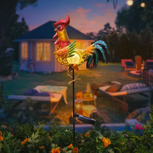 Vista 5 de Tryme Luces solares de gallo para exteriores, decoración de jardín, estatua de jardín, regalos para amantes de los pollos, mujeres, madres, arte