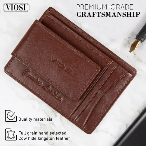 Vista 3 de Billetera con clip magnético con bolsa frontal de cuero de hombre, Viosi RFID, Marrón