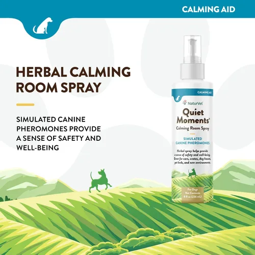 Vista 3 de NaturVet Quiet Moments Spray Calmante Herbal para Habitación Suplemento para Perros – Ideal para Automóviles, Jaulas para Perros, Nuevos Entornos