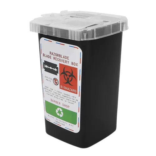 Vista 9 de Contenedores de desecho, contenedor de cuchillas de eliminación, barbería, peluquería, peluquería, cuchillo de afeitar, caja de recolección de Negro
