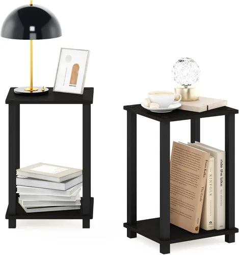 Vista 10 de Furinno Simplistic Mesita lateral auxiliar y de noche de 1 nivel con postes de plástico, pino ámbar/negro