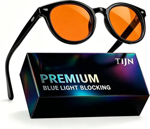 Vista 14 de TIJN Gafas de bloqueo de luz azul para hombres y mujeres, gafas de montura redonda gruesa vintage