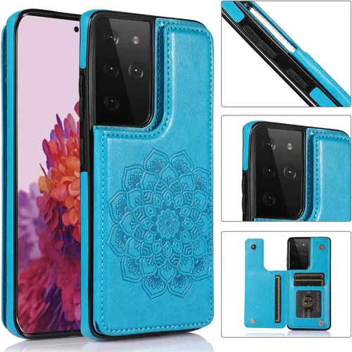 Vista 3 de Asuwish Funda compatible con Samsung Galaxy S21 Ultra Glaxay S21ultra 5G y protector de pantalla de vidrio templado, ranura para tarjetero, función