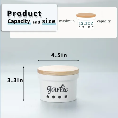 Vista 2 de Garlic Keeper con tapa, recipiente de cerámica para encimera, decoración de cocina de granja