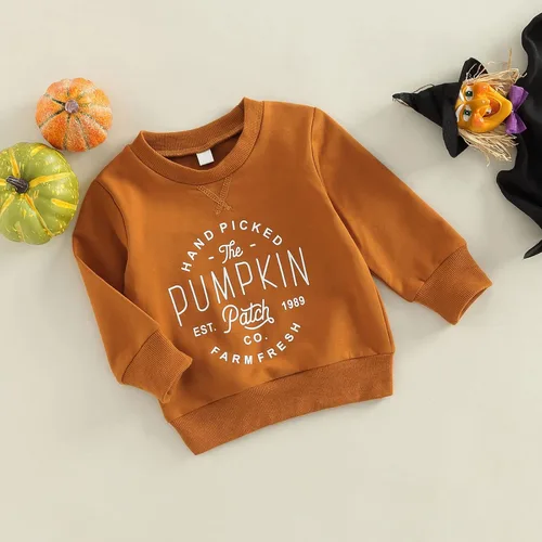 Vista 257 de Disfraz de Halloween para bebé, sudadera de calabaza con cuello redondo, suéter de manga larga, ropa de otoño