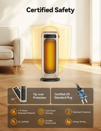 Vista 7 de Calentador de espacio, calentadores eléctricos de cerámica PTC de 1500 W para uso en interiores con control remoto, calentador de habitación de 4