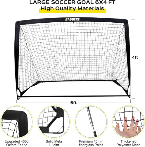 Vista 3 de 6x4 ft Kids Soccer Goals for Backyard Set of 2- Portable Pop Up Soccer Net for Backyard for Kids Toddler Youth, Soccer Training Equipment+ Soccer