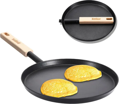 Vista 9 de bodkar Sartén de 8 pulgadas para freír y saltear, sartén plana para crepas, parrilla ligera con mango de madera para cocinar al aire libre y en Negro
