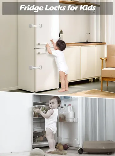 Vista 3 de Paquete de 2 cerraduras de seguridad a prueba de bebés seguras para niños, para gabinete, cajón, refrigerador, horno, lavavajillas, puertas, asiento