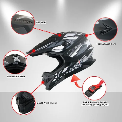 Vista 3 de 1Storm - Casco de motocross para adultos, bicicleta de montaña de descenso, BMX, MX, ATV, motocicleta todoterreno, estilo Storm HF803; negro mate