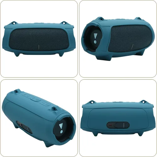 Vista 7 de Funda de silicona para altavoz portátil JBL Charge 5, funda protectora de transporte de viaje con soporte para correa de hombro, cubierta de Negro