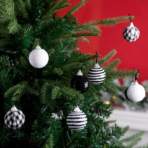 Vista 5 de Deloky 24 adornos de bolas de Navidad a cuadros de búfalo, decoración de lentejuelas blancas y negras de 1.6 pulgadas para árbol de Navidad y fiesta