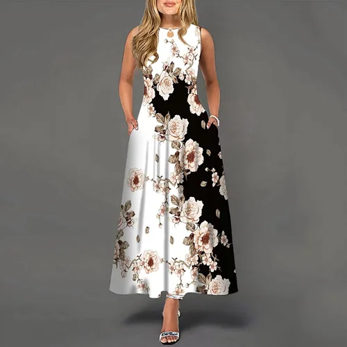 Vista 2 de ZEFOTIM Vestidos de verano para mujer 2023 de manga cortasin mangas, floral, cuello en V, vestido midi casual, a la moda, vestidos fluidos