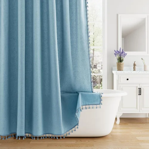 Vista 12 de Nanspring Cortina de ducha de lino extra larga para baño, 96 pulgadas Natural