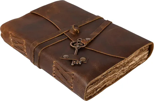 Vista 7 de Diario de dibujo de cuero, diario de viaje diario, antiguo hecho a mano vintage, cuaderno de escritura rústico, cuero de búfalo auténtico, papel