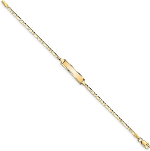 Vista 4 de Pulsera de identificación personalizada de oro amarillo de 14 quilates pequeña Figaro Link 6 pulgadas 6mo -5 años